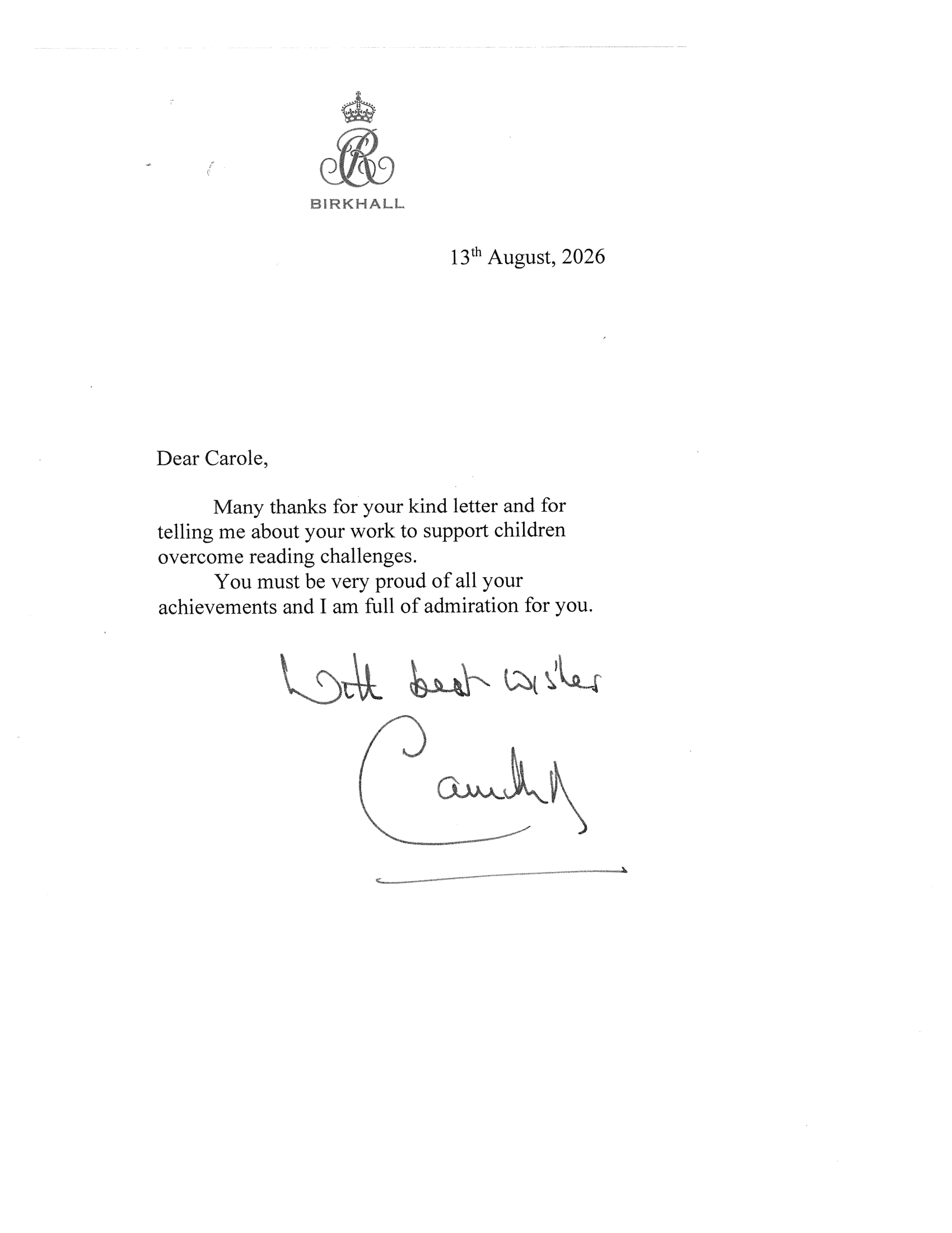 Queen Camilla Letter-1 Queen Camilla Letter